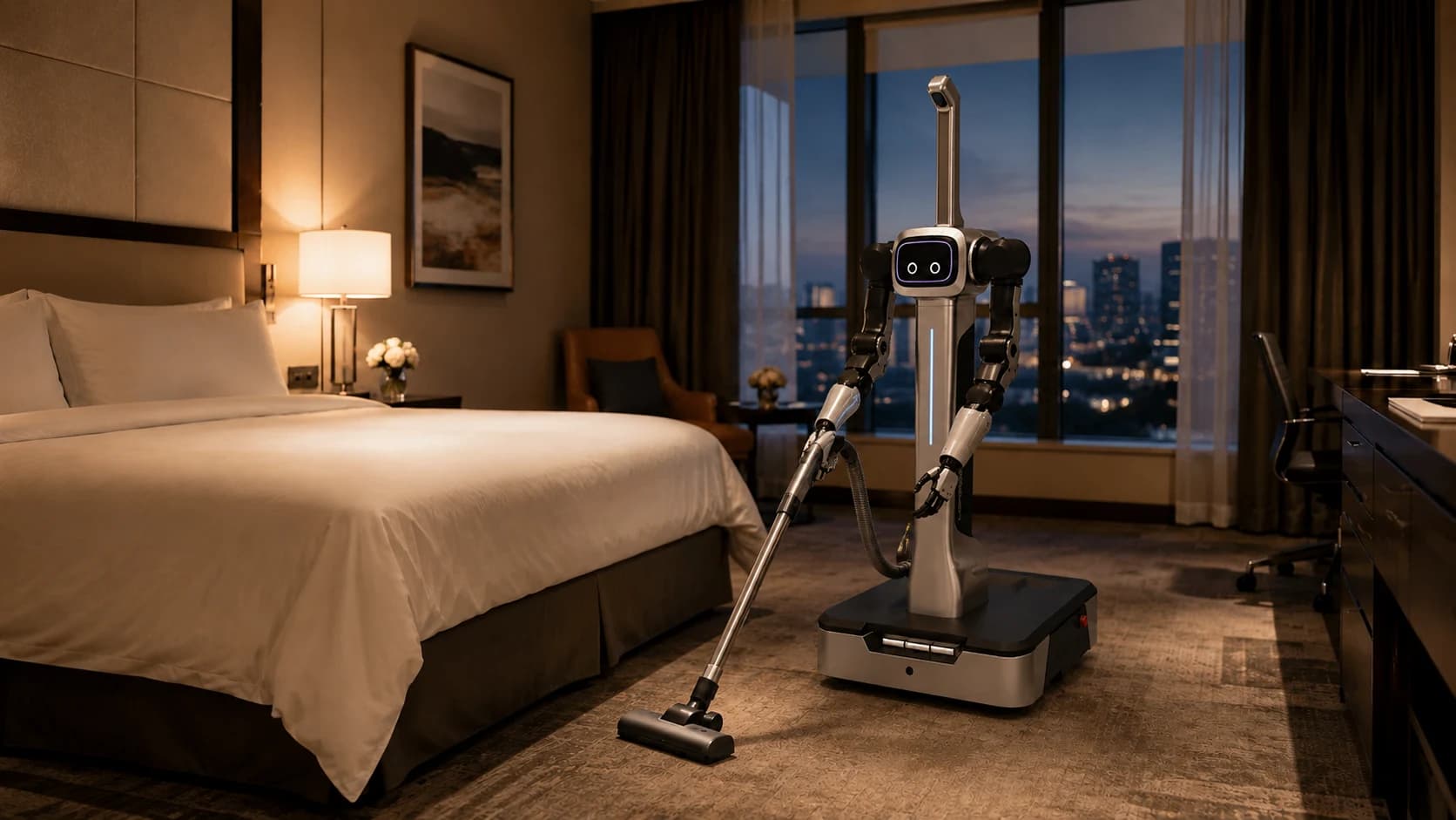 Piggy Robotics application concept showing a mobile robot working in a hotel room